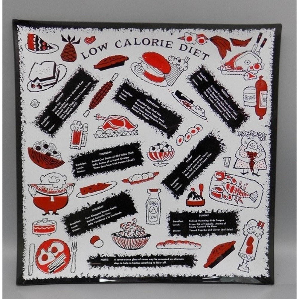 Houze Art Glass Diet Tray Low Calorie MCM Plate Humorous 60's Retro Wall Hanging